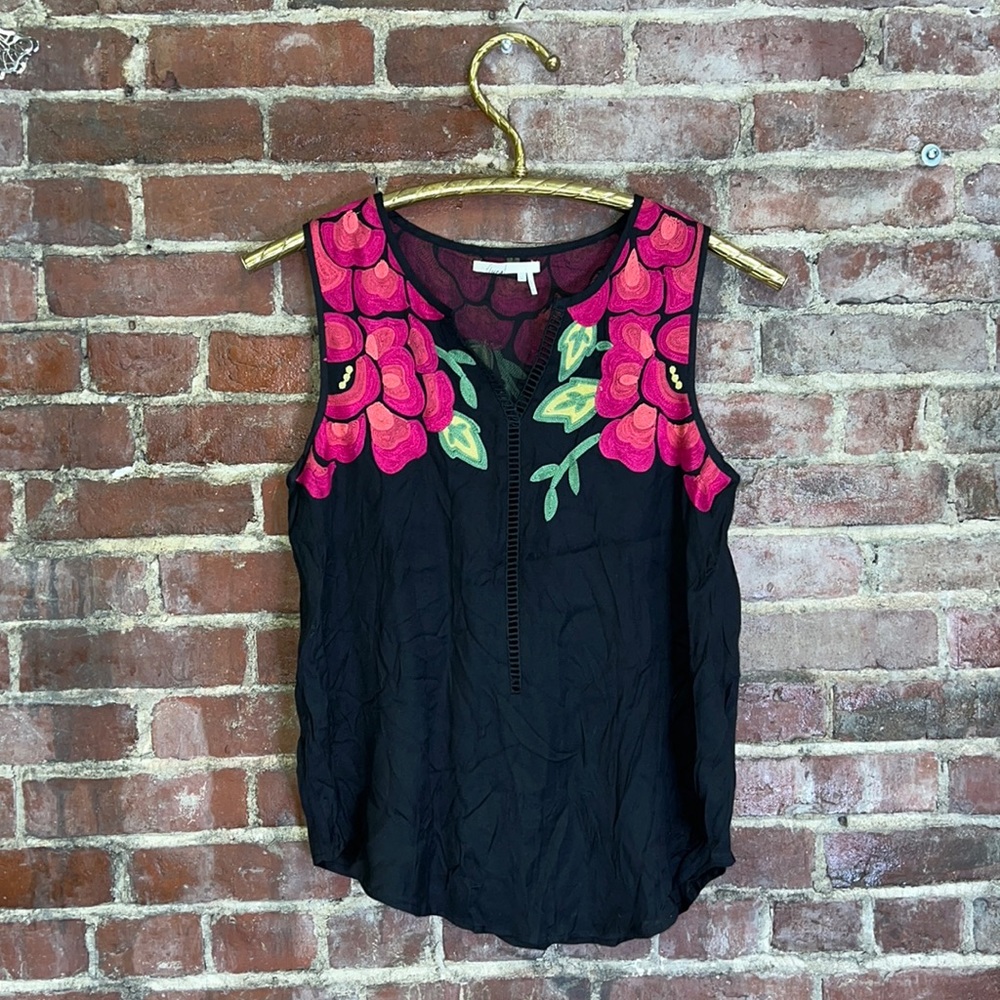 Anthropologie Floreat Floral chain stitch Embroidered Blouse women’s size small